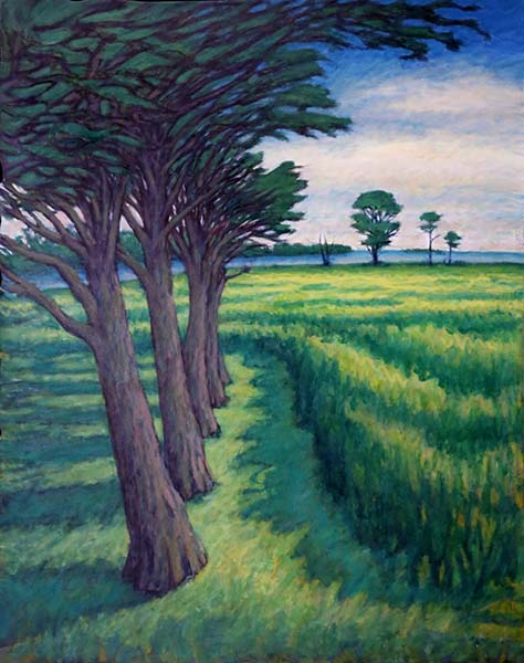 Wheat Field with Cedars - 54 by 42 inches oil painting
